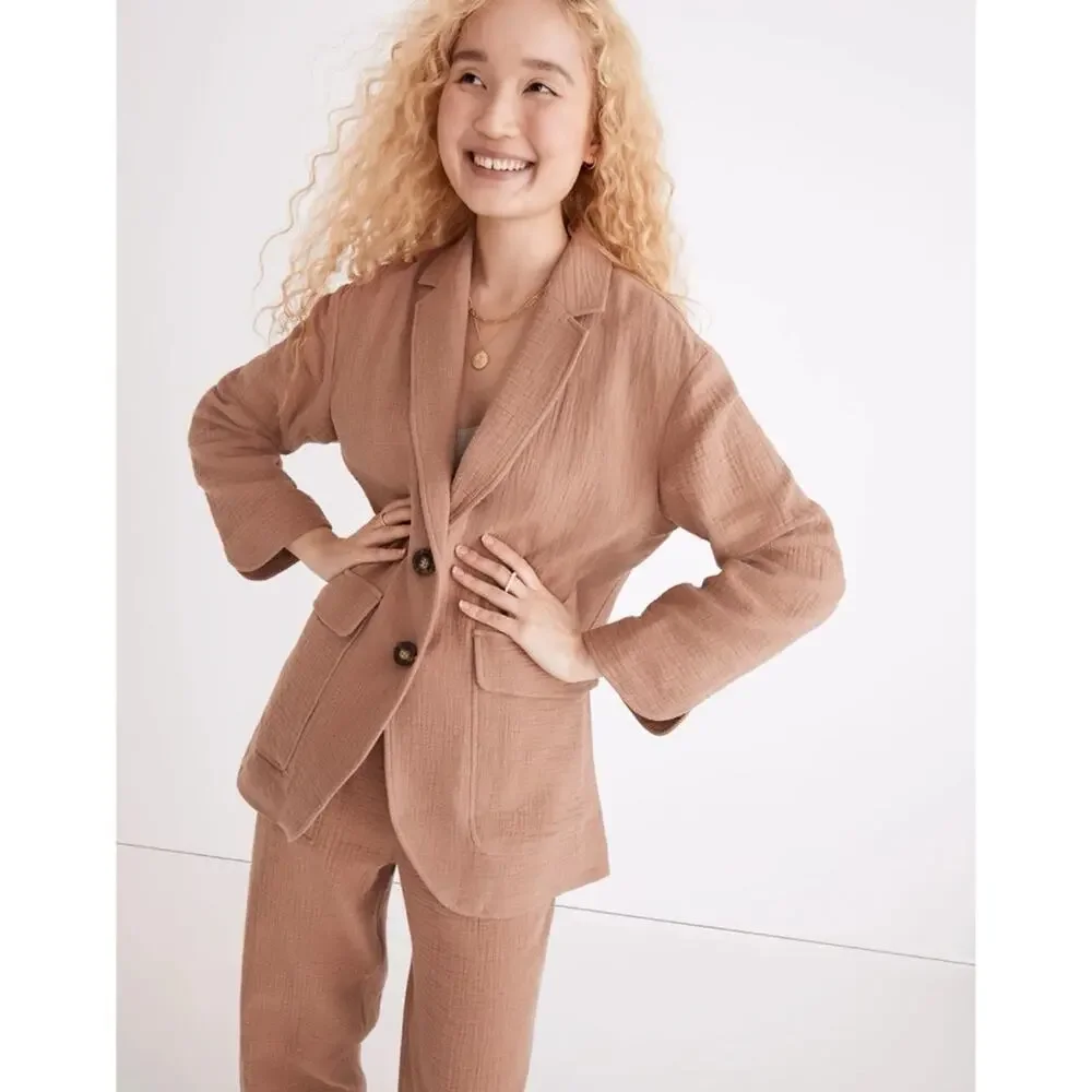 Madewell Cotton-Linen Relaxed Larsen Blazer in Faded Earth